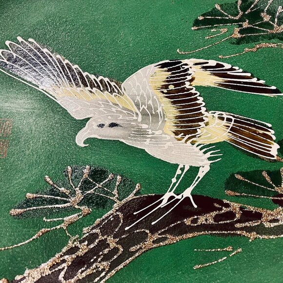 (2) Vintage Serving Trays Japanese W/Handles & Hand Painted Bird & Flower Design - Picture 6 of 7